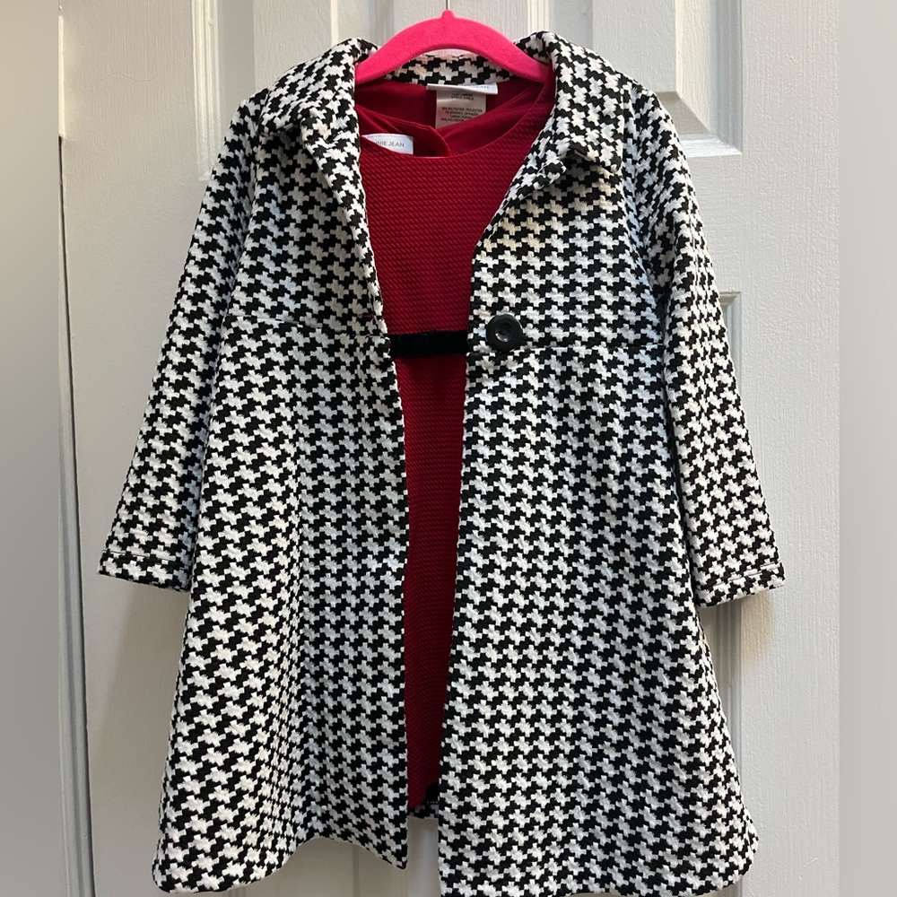 Bonnie Jean Black and White Houndstooth Coat with Red Dress